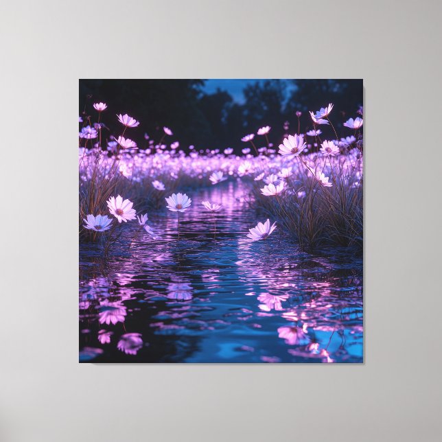 Lienzo Flores rosadas que brillan serenamente en el agua (Anverso)