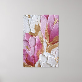 Lienzo Flores rosadas y blancas con textura dorada abstra