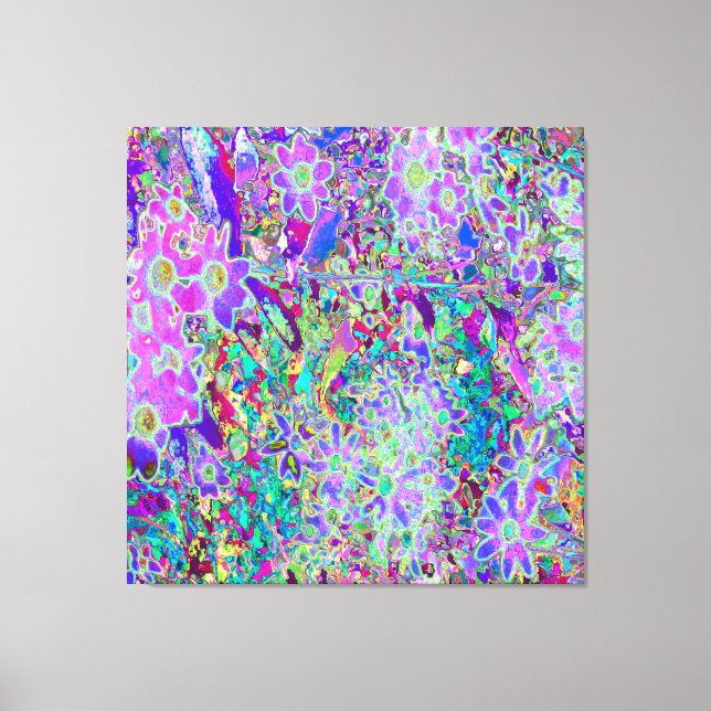 Lienzo Flores rosadas y moradas trippy (Anverso)