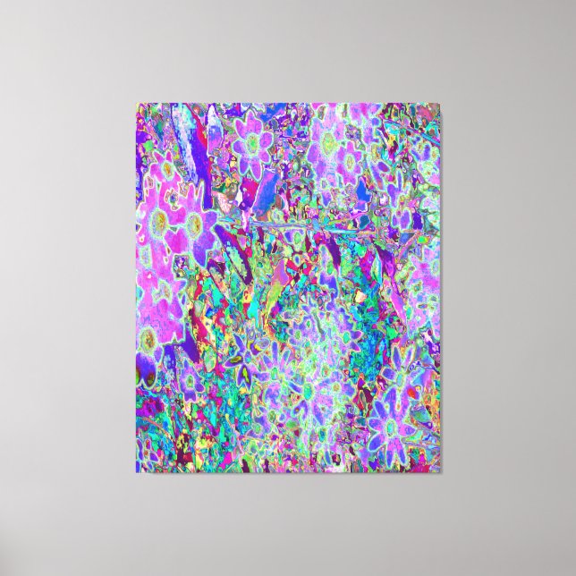 Lienzo Flores rosadas y moradas trippy (Anverso)