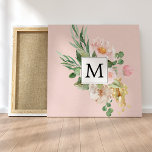 Lienzo Flores rosas color de agua modernas monogramadas<br><div class="desc">Flores rosas color de agua modernas monogramadas</div>