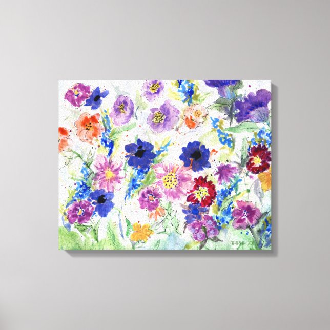 Lienzo Flores silvestres de color de agua teñidas (Anverso)
