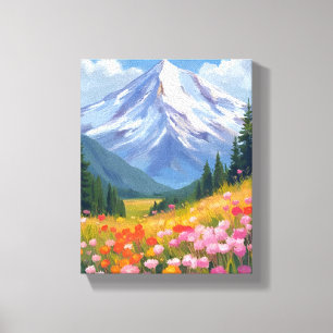 Lienzo Flores silvestres de montaña Paisaje acuarela