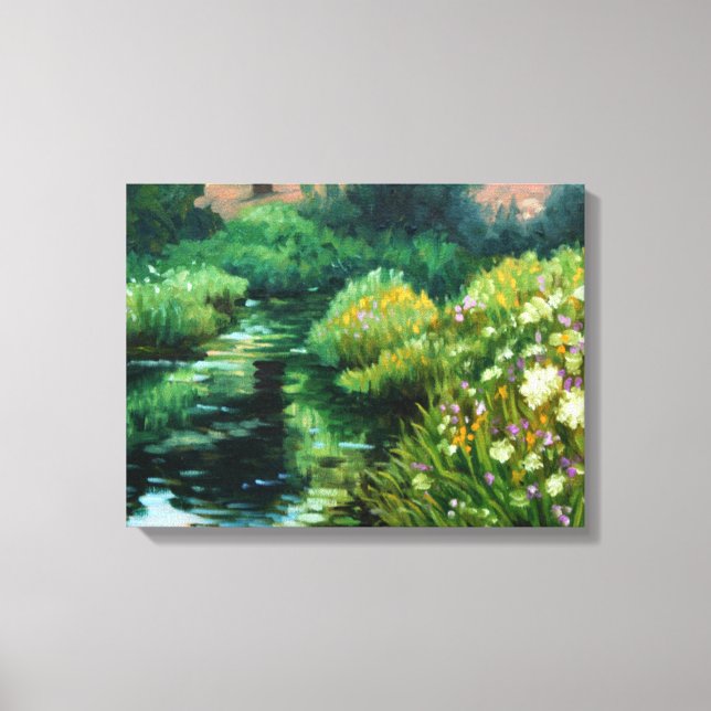 Lienzo "Flores silvestres y yarrow by the stream" (Anverso)