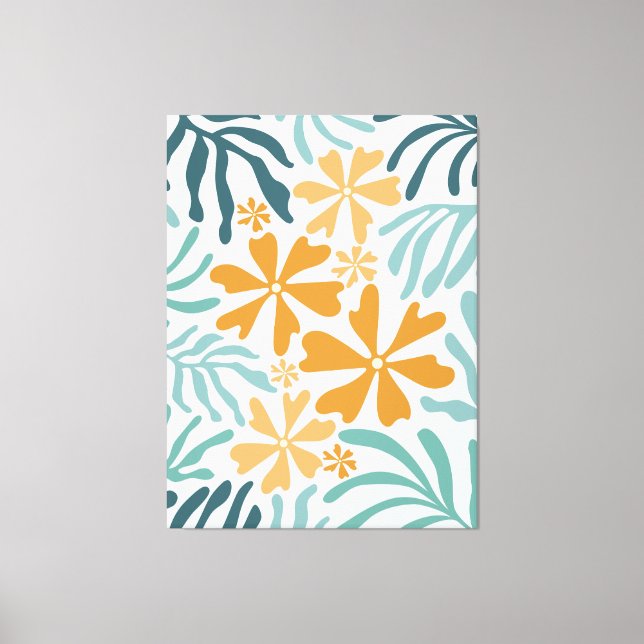 Lienzo Flores y hojas de Groovy Naranja, Verde azulada, A (Anverso)