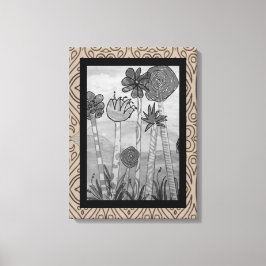 Lienzo Flores y piedras divertidas en blanco y negro