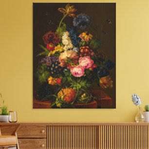 Lienzo Flores y piña sobre una cornisa