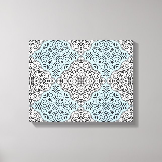 Lienzo Floritura de Patrón Rococó Azul (Anverso)