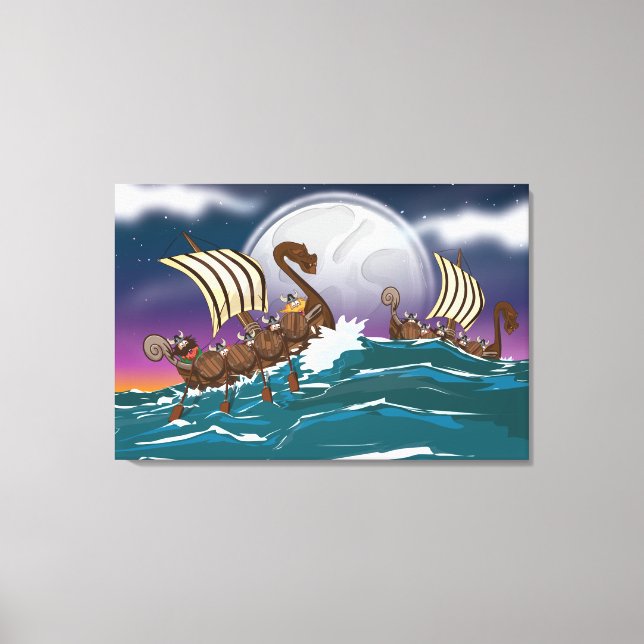 Lienzo Flota de invasión vikinga de dibujos animados (Anverso)