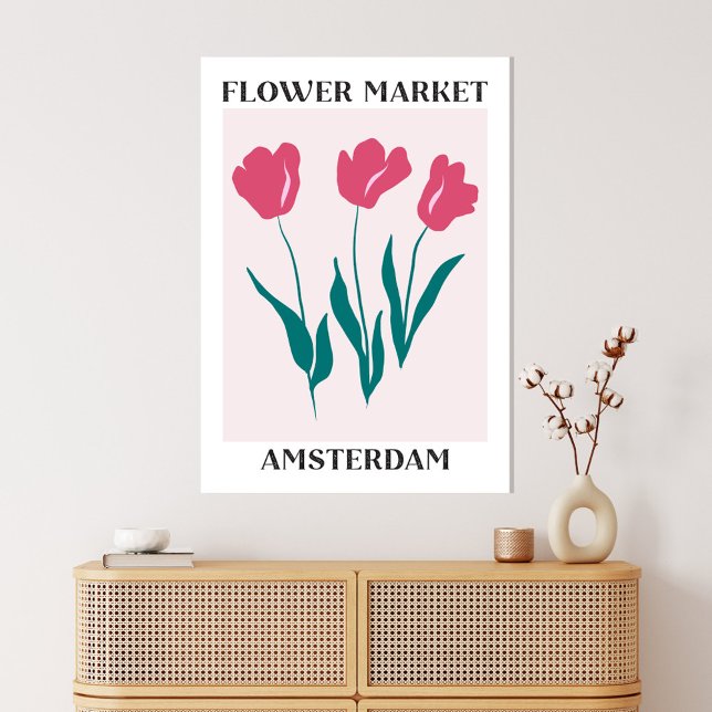 Lienzo Flower Market Amsterdam Pink Tulips Floral (In situ boho interior)