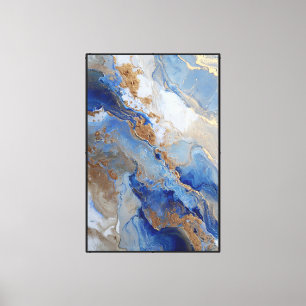 Lienzo Flujo Celestial: Abstracto Azul y Dorado