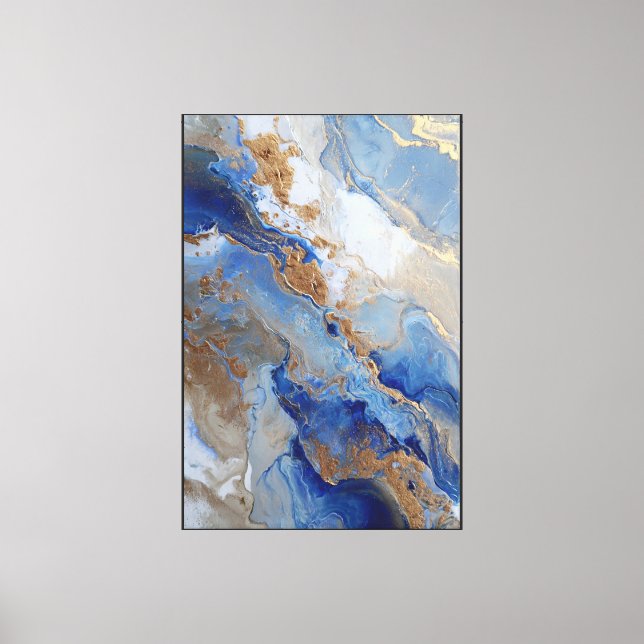 Lienzo Flujo Celestial: Abstracto Azul y Dorado (Anverso)