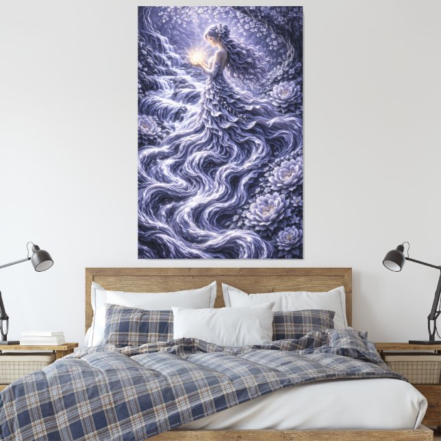 Lienzo Flujo de diosa azul abstracta: mujer floral fluida (Insitu(Dormitorio))
