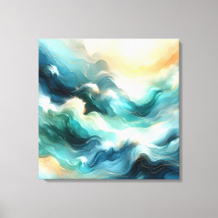 Lienzo Flujo de Océano Dorado Ondas Abstractas