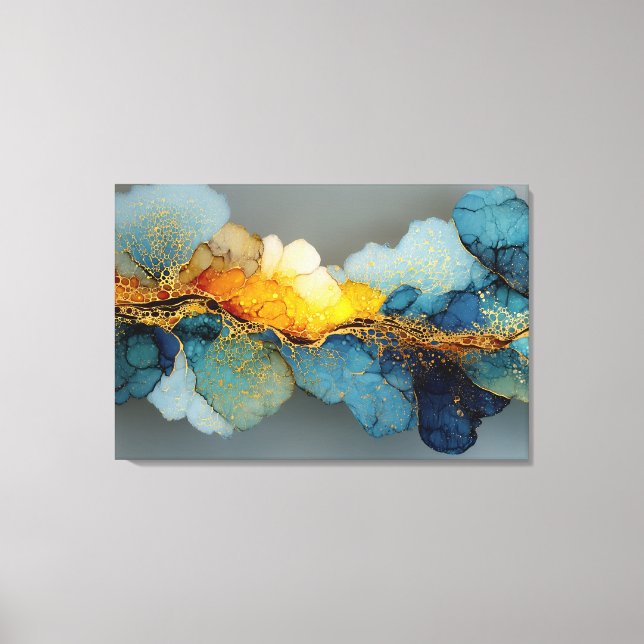Lienzo Flujo de Resina de Vena de Oro Azul Oceánico (Anverso)