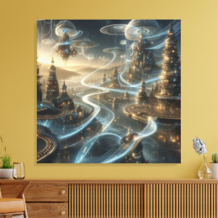 Lienzo Flujos futuristas de la ciudad espacial Fantasy