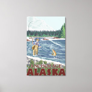 Lienzo Fly Fisherman - Anchorage, Alaska