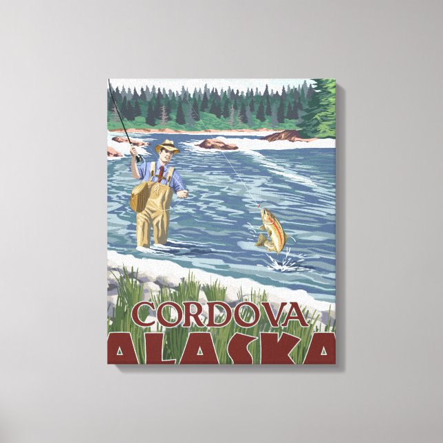 Lienzo Fly Fisherman - Córdova, Alaska (Anverso)