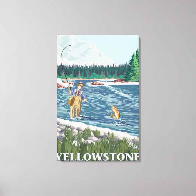 Lienzo Fly Fisherman, Parque Nacional Yellowstone (Anverso)