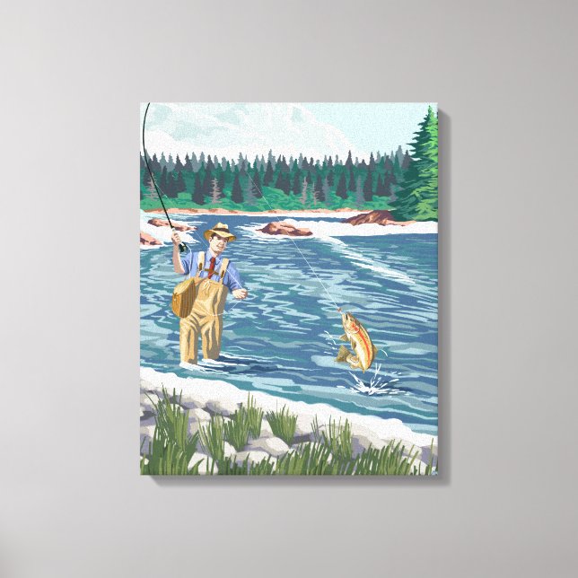 Lienzo Fly Fisherman, Parque Nacional Yellowstone (Anverso)