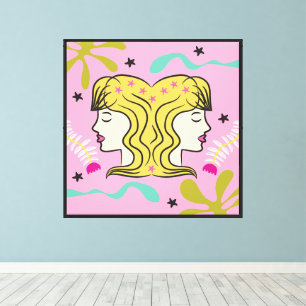 Lienzo Folkart Boho Gemini Twins Resumen Zodiac