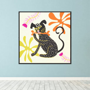 Lienzo Folkart Boho Resumen Perro negro dibujado a mano