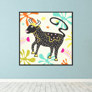 Lienzo Folkart Boho Taurus Bull Resumen Zodiac
