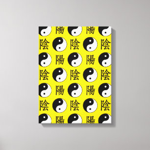 Lienzo Fondo Amarillo Patrón Chino Yinyang