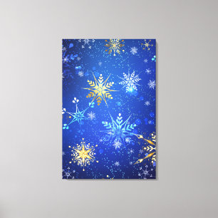 Lienzo Fondo azul XMAS con copos de nieve dorados