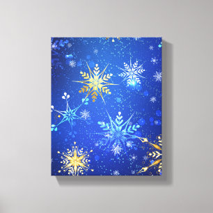 Lienzo Fondo azul XMAS con copos de nieve dorados