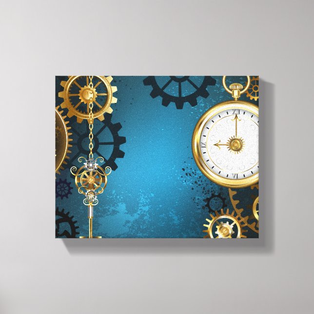 Lienzo Fondo de turquesa steampunk con engranajes (Anverso)
