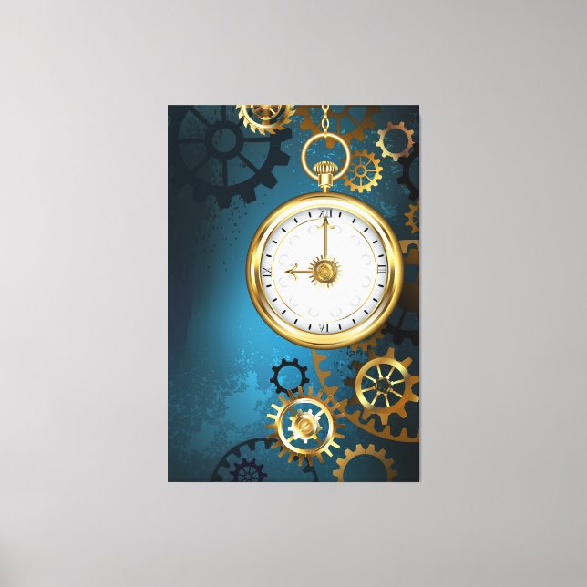 Lienzo Fondo de turquesa steampunk con engranajes (Anverso)