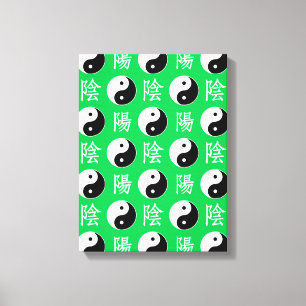 Lienzo Fondo verde patrón chino Yinyang