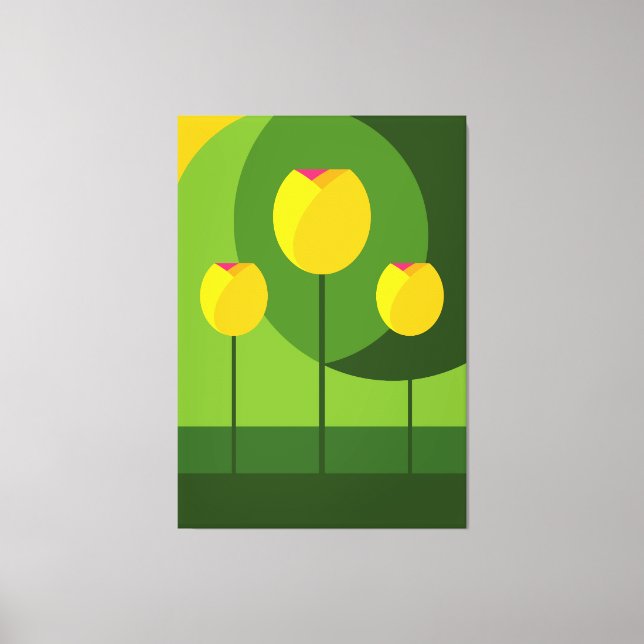 Lienzo Fondo verde tulipano amarillo | Floral (Anverso)