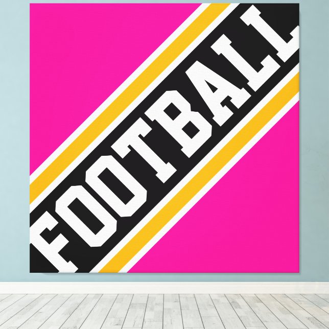 Lienzo FOOTBALL Fun Bright Pink Black Athletic Stripes (Insitu (piso de madera))