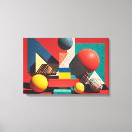 Lienzo Formas Geométricas Coloridas sobre Fondo Rojo