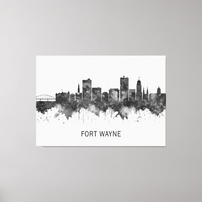 Lienzo Fort Wayne Indiana Skyline BW (Anverso)