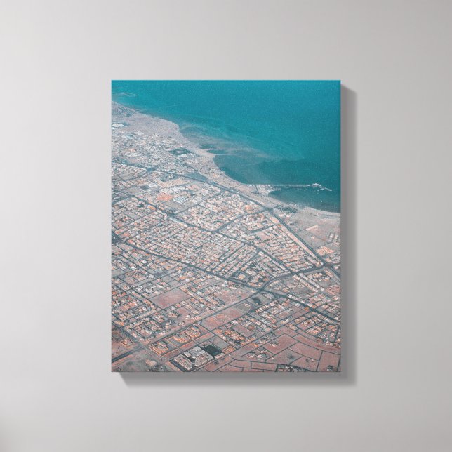 Lienzo Foto aérea de la ciudad junto al mar (Anverso)