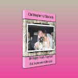 Lienzo Foto de 10 años de faux wood color rosa gris<br><div class="desc">Regalo de 10 años de boda con tela enrollada premium. Añadir nombres,  fecha establecida y una foto. 10 años felices juntos (lata) Rústico fondo de madera falsa. Gris,  rosa y blanco.</div>