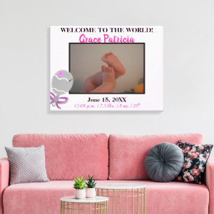 Lienzo FOTO de 24" x 18" de la bebé rosada Rattle