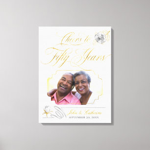 Lienzo Foto de Aniversario de Bodas de Oro 50 Rosas Dorad