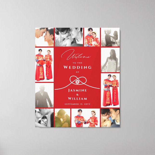 Lienzo Foto de Boda chino con doble hastia de nudo dorado (Anverso)