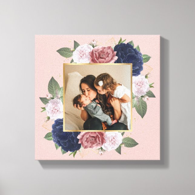 Lienzo Foto De La Familia De Personalizados Florales Rosa (Anverso)
