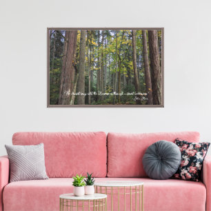Lienzo Foto de paisaje forestal con cita de John Muir