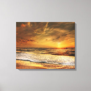 Lienzo Foto de puesta de sol amanecer en el océano de la