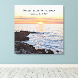 Lienzo Foto de puesta de sol en la biblia del océano