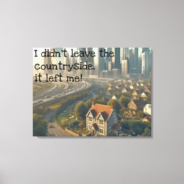 Lienzo Foto de una preciosa casa de campo con una ciudad  (Anverso)