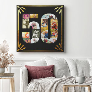 Lienzo Foto del 50 Aniversario de Boda Art Déco Negro Oro