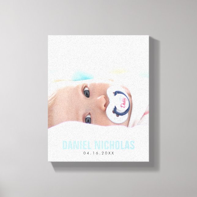 Lienzo Foto del nombre del bebé azul (Anverso)