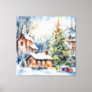 Lienzo Foto del pueblo de Navidad en árbol de Navidad